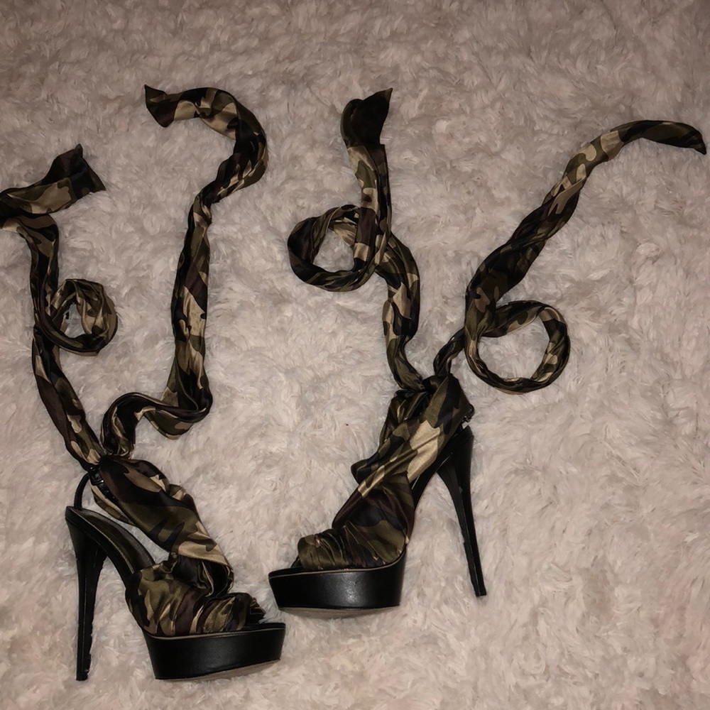 Bebe Camo Lace-up Heels